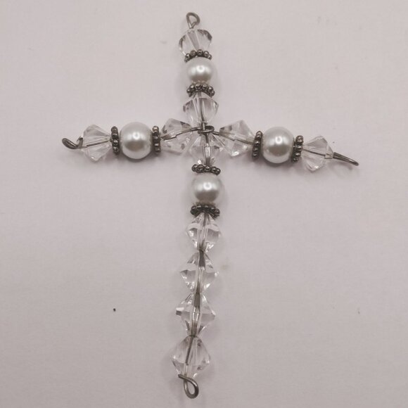 Handcrafted Crystal Pearl Cross Easter Christian Ornament - Picture 2 of 4